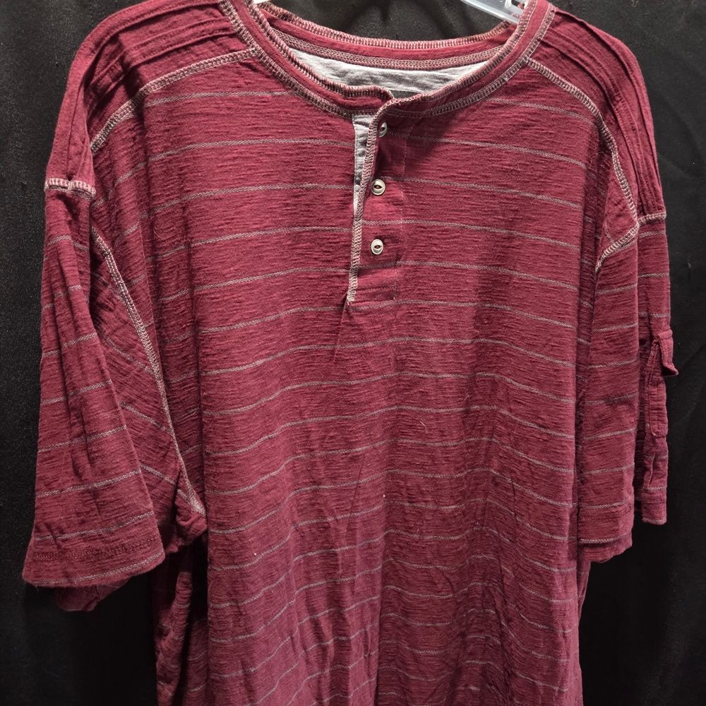 Modern Culture Striped Henley Shirt Maroon Short Sleeve Casual Top Men's 5XL
